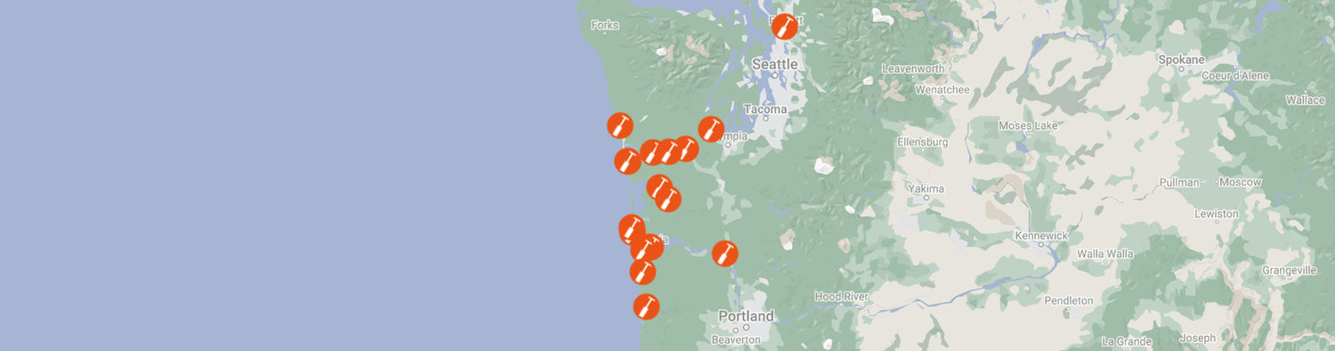 Washington and Oregon map with retail store locations