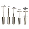 five sizes of Murff's Claminator stainless steel clam gun with vent tube and valve