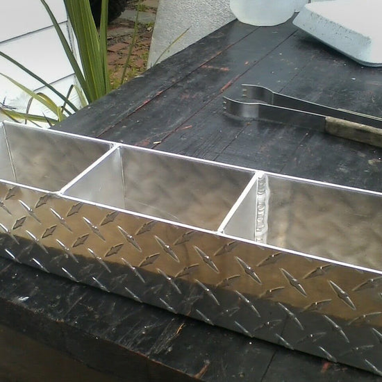 diamond plate stainless steel caddy box with three sections