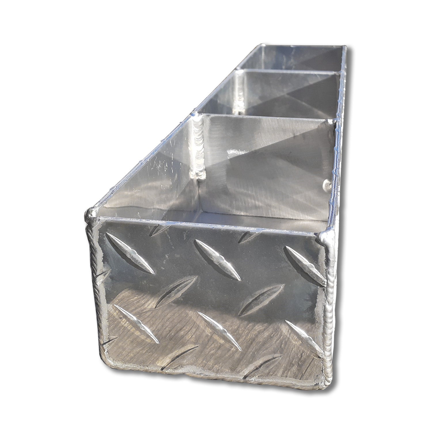 diamond plate stainless steel caddy box with three sections