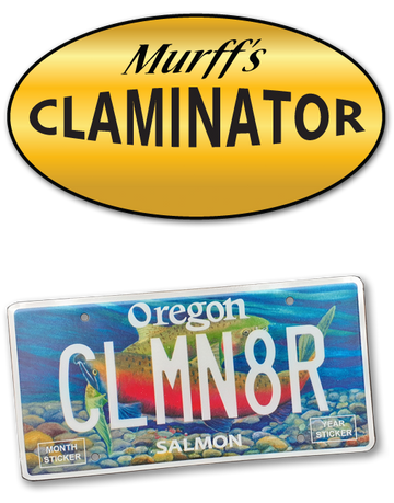 Murff's Claminator logo with license plate Oregon CLMN8R