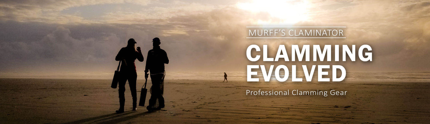 Razor Clamming on beach at sunset with Murff's Claminator clamming evolved professional clamming gear