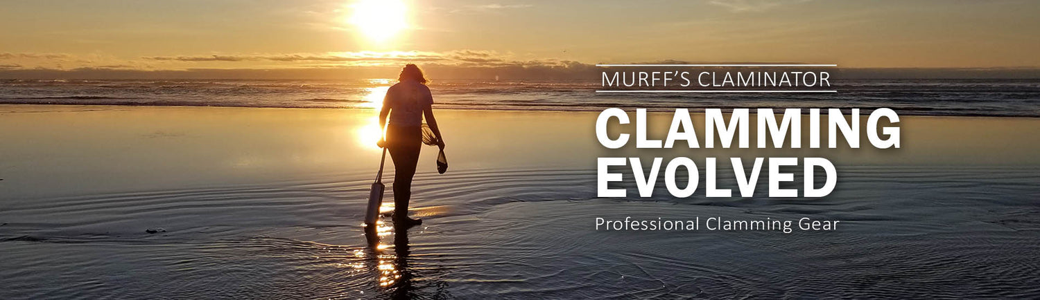 Razor Clamming on beach at sunset with Murff's Claminator clamming evolved professional clamming gear
