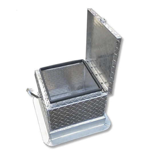 diamond plate stainless steel boat seat box open