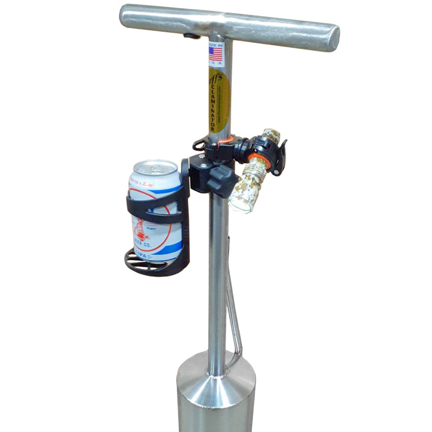 clamp on beverage holder with flashlight on clam gun tube