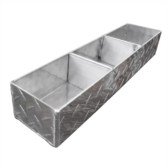 diamond plate stainless steel caddy box with three sections